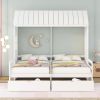 Twin Twin House Bed with 2 Drawers, White