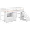 Twin Size Loft Bed with Multifunctional Movable Built-in Desk and and Staircase