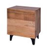 Dunawest Kai 30.5 Inch Mango Wood Nightstand Chest Cabinet with 3 Drawers and Embossed Geometric Design, Natural Brown