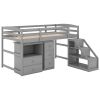 Twin Size Loft Bed with Multifunctional Movable Built-in Desk and and Staircase