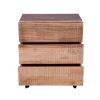 Dunawest Kai 30.5 Inch Mango Wood Nightstand Chest Cabinet with 3 Drawers and Embossed Geometric Design, Natural Brown