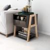 Modern Open Shelves Solid Wood Legs Nightstand