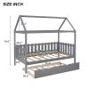 Twin Size House Bed with trundle, Fence-shaped Guardrail, White