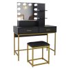 FCH Large Vanity Set with 10 LED Bulbs, Makeup Table with Cushioned Stool, 3 Storage Shelves 2 Drawers, Dressing Table Dresser Desk for Women, Girls,