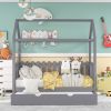 Twin Size House Bed with trundle, Fence-shaped Guardrail, White