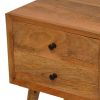 DunaWest Wooden Bedside Table with 2 Drawers and Angled Legs, Oak Brown