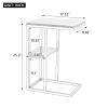 C Shaped Side Table Snack end Table with Storage Shelf Under The Sofa Overbed Table for Sofa Couch Living Room Bedroom & Small Spaces