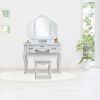 Tri-fold Mirror Dresser with Dressing Stool White--YS