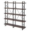 Home Office 5 Tier Bookshelf, Industrial Bookcase for Office with Metal Frame, X Design Etageres Storage Shelf