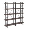 Home Office 5 Tier Bookshelf, Industrial Bookcase for Office with Metal Frame, X Design Etageres Storage Shelf