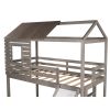 Twin Over Twin Bunk Bed with Two Storage Drawers and Slide, House-Shaped Wood Bunk Bed