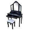 Tri-fold Mirror Dresser with Dressing Stool Black--YS