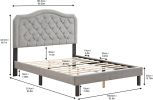 Velvet Button Tufted-Upholstered Bed with Wings Design - Strong Wood Slat Support - Easy Assembly