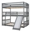 Triple Bed with Built-in Ladder and Slide , Triple Bunk Bed with Guardrails