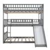 Triple Bed with Built-in Ladder and Slide , Triple Bunk Bed with Guardrails