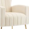 Velvet Accent Chair, Wingback Arm Chair with Gold Legs, Upholstered Single Sofa for Living Room Bedroom, White