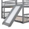 Triple Bed with Built-in Ladder and Slide , Triple Bunk Bed with Guardrails