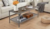 Moisture-Proof, Water-Proof, Scratch-Resistant, Cuboid Table for Living room and Bedroom, with 3D Texture Metal Frame and Mesh Storage Shelf, Rustic W