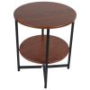 2 Tiers Wood Round Nightstand w/X Base Brown Modern Sofa Side Table for Bedroom