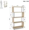 S-Shaped 5 Shelf Bookcase, Wooden Z Shaped 5-Tier Etagere Bookshelf Stand for Home Office Living Room Decor Books Display RT