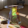 Acrylic Rainbow Color Coffee Table, Iridescent Glass End Table Round Side Table Modern Accent TV Table for Living Bed Room Decoration XH