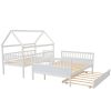 Twin over Full Size House Bunk Bed with Storage Staircase and Trundle,Full-Length Guardrail