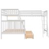 L-Shaped Twin over Full Bunk Bed and Twin Size Loft Bed with Two Storage Drawers