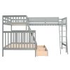 L-Shaped Twin over Full Bunk Bed and Twin Size Loft Bed with Two Storage Drawers