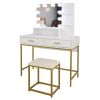 FCH Large Vanity Set with 10 LED Bulbs, Makeup Table with Cushioned Stool, 3 Storage Shelves 2 Drawers, Dressing Table Dresser Desk for Women, Girls,