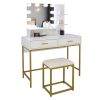 FCH Large Vanity Set with 10 LED Bulbs, Makeup Table with Cushioned Stool, 3 Storage Shelves 2 Drawers, Dressing Table Dresser Desk for Women, Girls,