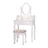 Vanity Table and Chair Set, Makeup Dressing Table with 360-degree-rotating Mirror and 4 Drawers, Thick Padded Stool