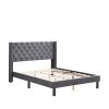 Velvet Button Tufted-Upholstered Bed with Wings Design - Strong Wood Slat Support - Easy Assembly