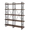 Home Office 5 Tier Bookshelf, Industrial Bookcase for Office with Metal Frame, X Design Etageres Storage Shelf