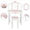 Wooden Toy Children's Dressing Table Three Foldable Mirror/Chair/Single Drawer Pink Star Style YJ