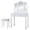 Makeup Vanity Table, Trifold Mirror, Wooden Dresse With Stool&4 Drawers XH