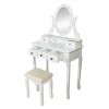 Vanity Table Set w/ 12 LED Bulbs & Cushioned Stool, Makeup Dressing Table w/ Lighting Mirror & 5 Drawers, Removeable 360Â° Rotating Mirror, Modern Wri