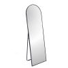 Full Length Wall Mirror - 65' x 22' Arched Free Standing Body Mirror with Clothes Rod, Black Metal Framed Large Floor Mirror for Bedroom, Modern Big W