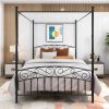 Metal Canopy Bed Frame with Ornate European Style Headboard & Footboard Perfectly Fits Your Mattress Easy DIY Assembly All Parts Included, Full Black