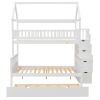 Twin over Full Size House Bunk Bed with Storage Staircase and Trundle,Full-Length Guardrail