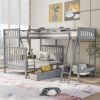 L-Shaped Twin over Full Bunk Bed and Twin Size Loft Bed with Two Storage Drawers