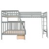 L-Shaped Twin over Full Bunk Bed and Twin Size Loft Bed with Two Storage Drawers