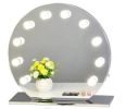 Round Hollywood Desktop Mirror, Makeup Mirror with Frame with12 Bulbs-White Square Base For bathroom or powder room,Vanity Mirror with 12 LED Lights,