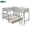 L-Shaped Twin over Full Bunk Bed and Twin Size Loft Bed with Two Storage Drawers