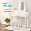 Mecor Makeup Vanity w/Square Mirror, White Vanity Set with Cushioned Stool,Wood Dressing Table with 5 Drawers,3 Removable Dividers Girls Women Bedroom