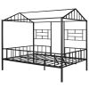 Metal House Bed Frame Full Size with Slatted Support No Box Spring Needed