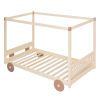 Twin Size Canopy Car-Shaped Platform Bed,Natural+Brown(Expected Arrival Time:7.25)