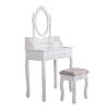 Vanity Table and Chair Set, Makeup Dressing Table with 360-degree-rotating Mirror and 4 Drawers, Thick Padded Stool