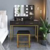 FCH Large Vanity Set with 10 LED Bulbs, Makeup Table with Cushioned Stool, 3 Storage Shelves 2 Drawers, Dressing Table Dresser Desk for Women, Girls,