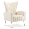 Velvet Accent Chair, Wingback Arm Chair with Gold Legs, Upholstered Single Sofa for Living Room Bedroom, White