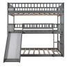 Triple Bed with Built-in Ladder and Slide , Triple Bunk Bed with Guardrails